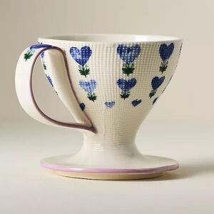 Anthropologie Annie Stoneware Handpainted Heart Floral Pour Over